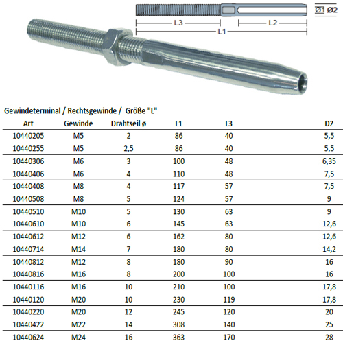 Tragfähigkeitstabellen für anschlagseile aus drahtseil. Drahtseil V4A - 10mm Ã¸ - beidseitig mit M20 Gewinde-1191007