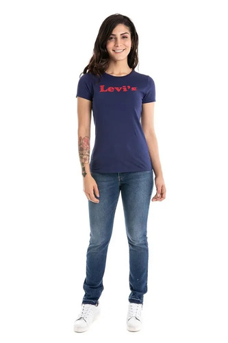 Playera Levi S Mujer Azul Marino Logo Letras Rojo Graphic T Envio Gratis