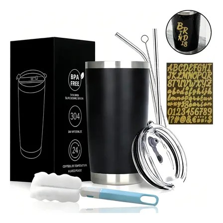 Vaso Térmico De  Acero Inoxidable Con Popote Y Cepillo  Diy