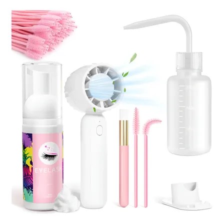 Shampoo Espuma Para Pestañas Y Brocha Para Extensiones Kit Blanco C 16.5 Cm 16 Cm