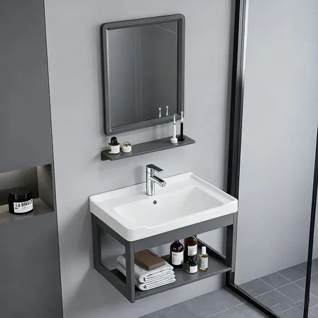 Lavabos Para Baño Minimalista Moderno Con Espejo Y Grifo