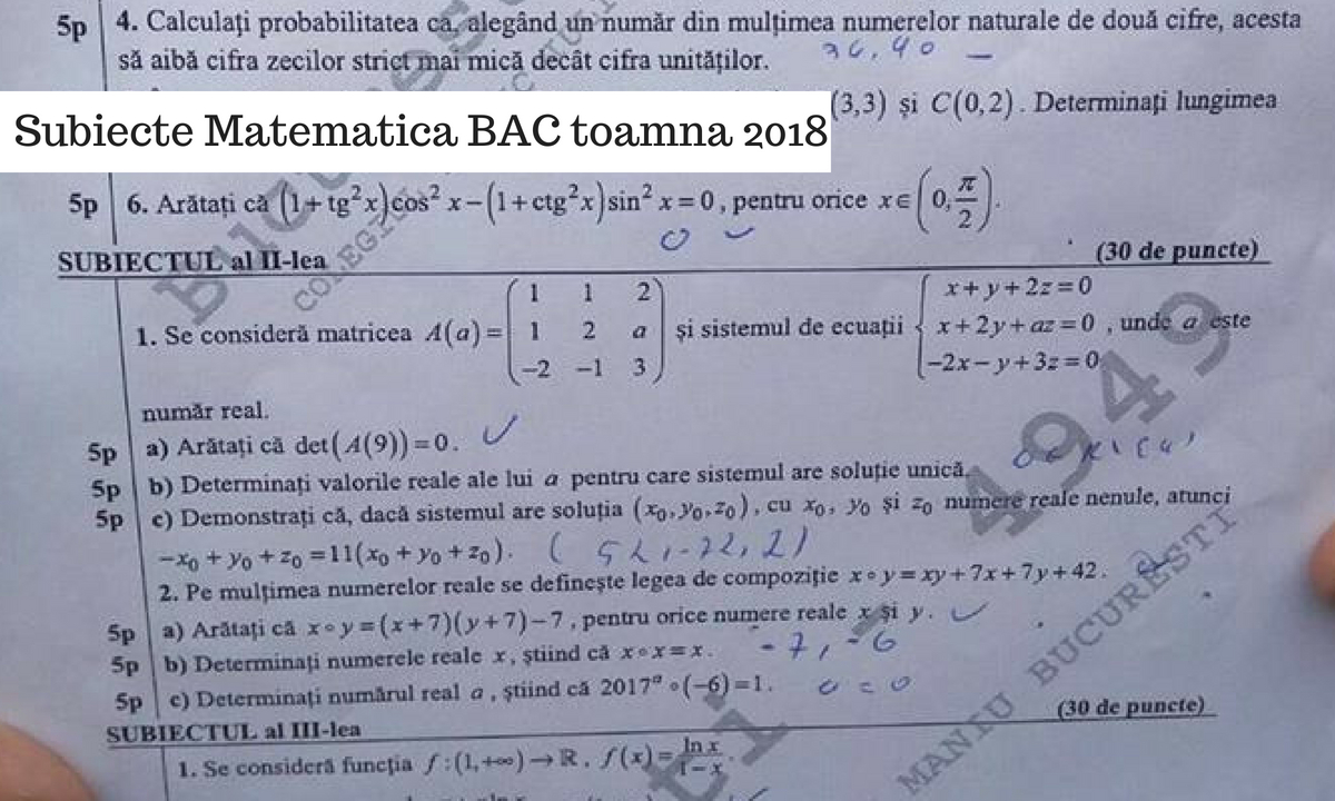 Examenul de bacalaureat 2018 a continuat miercuri cu proba obligatorie a profilului: Subiecte MatematicÄ Bac ToamnÄ 2018 M1 M2 M3 Èi Barem Update