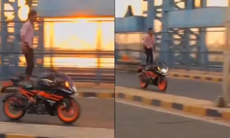 چلتی موٹر سائیکل پر ٹائی ٹینک پوز نوجوان کو مہنگا پڑگیا، 12 ہزار روپے جرمانہ