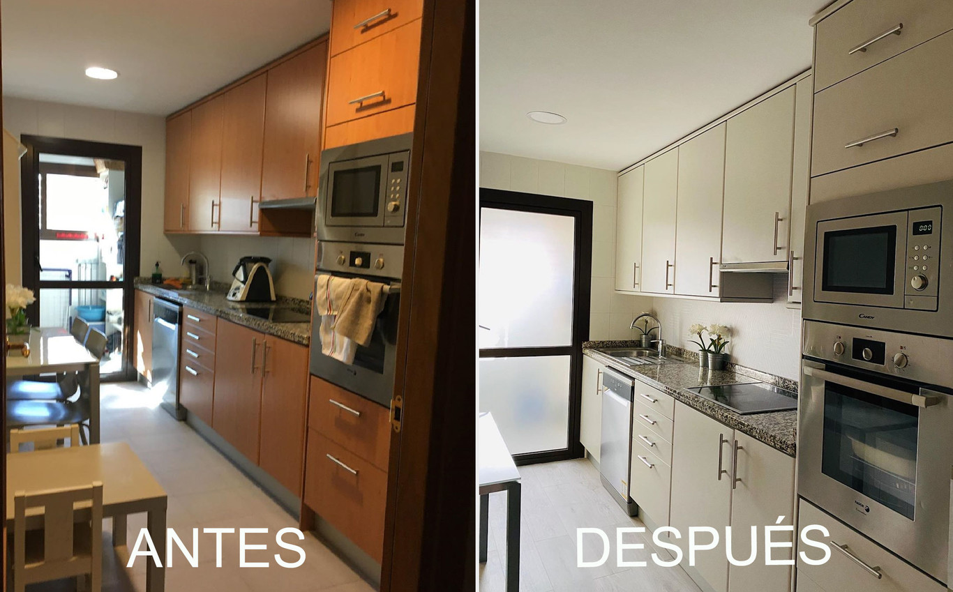 Variedad de maderas tipo pino, roble, nogal, abedul. El Antes Y Despues De Esta Cocina Nos Ensena Que Es Posible Estrenar Cocina Sin Hacer Largas Y Molestas Obras