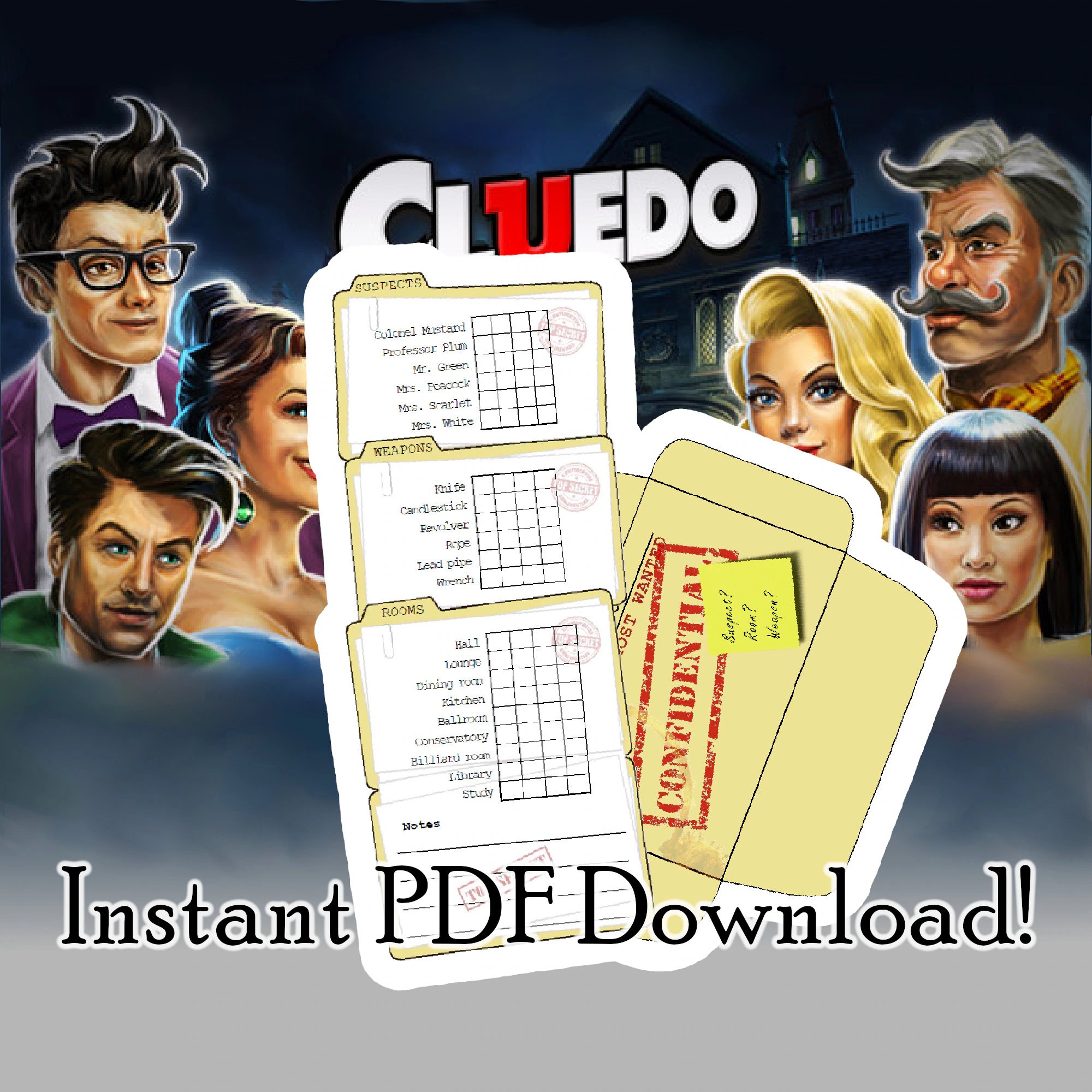 wallpapers Cluedo Pdf instant download clue cluedo board game colourful case file etsy