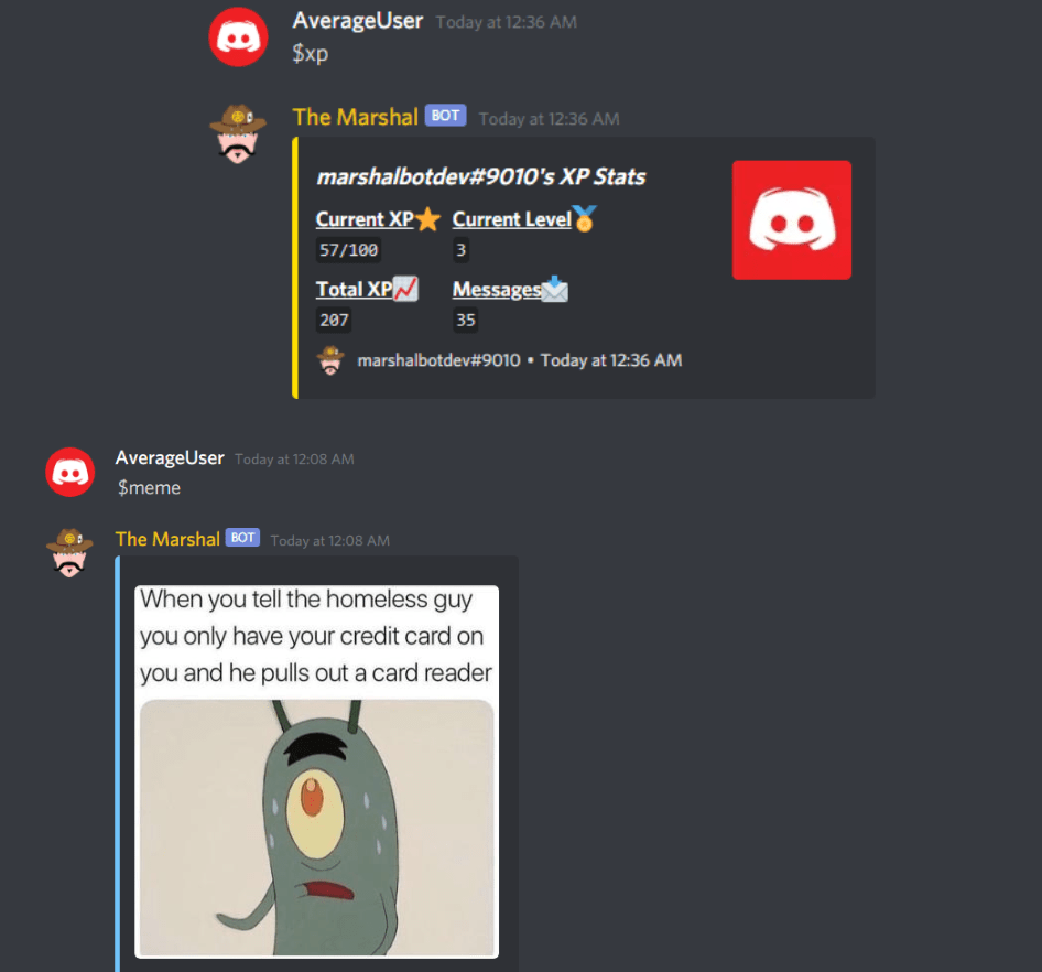A selling point while advertising your server (tens of millions of users know and use dank memer!) a partnership program available to servers who … The Marshal Discord Bots Top Gg