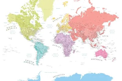 pastels detailed world map with contine canvas art print blursbyai