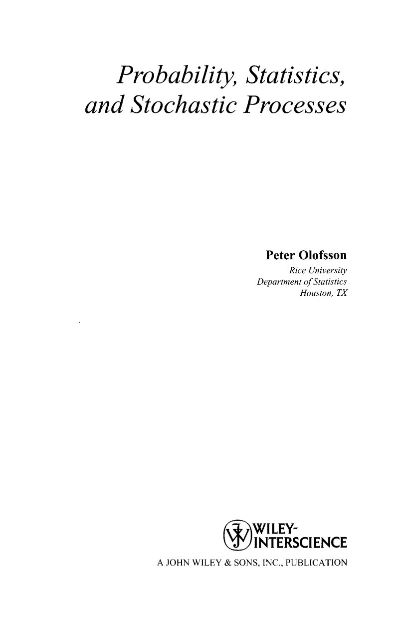 Probability Statistics And Stochastic Processes Probability Statistics And Stochastic Processes