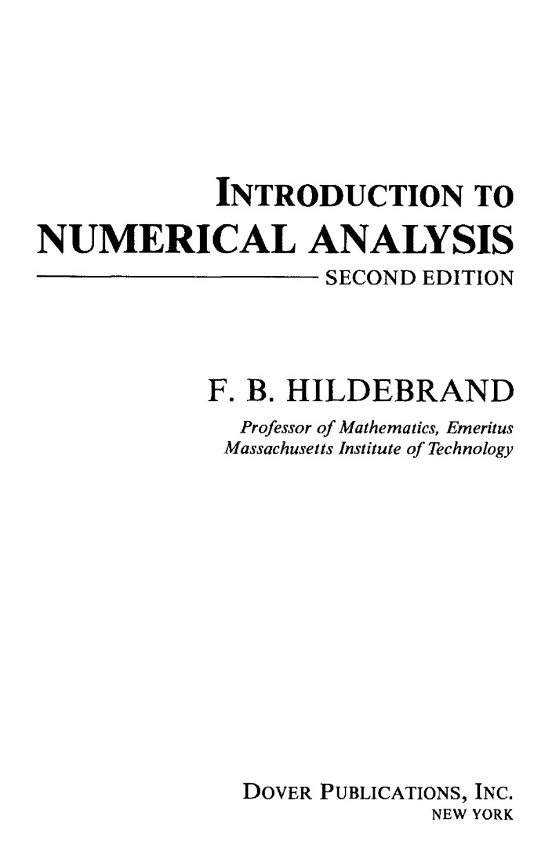 Introduction To Numerical Analysis Second Edition (F. B. Hildebrand)