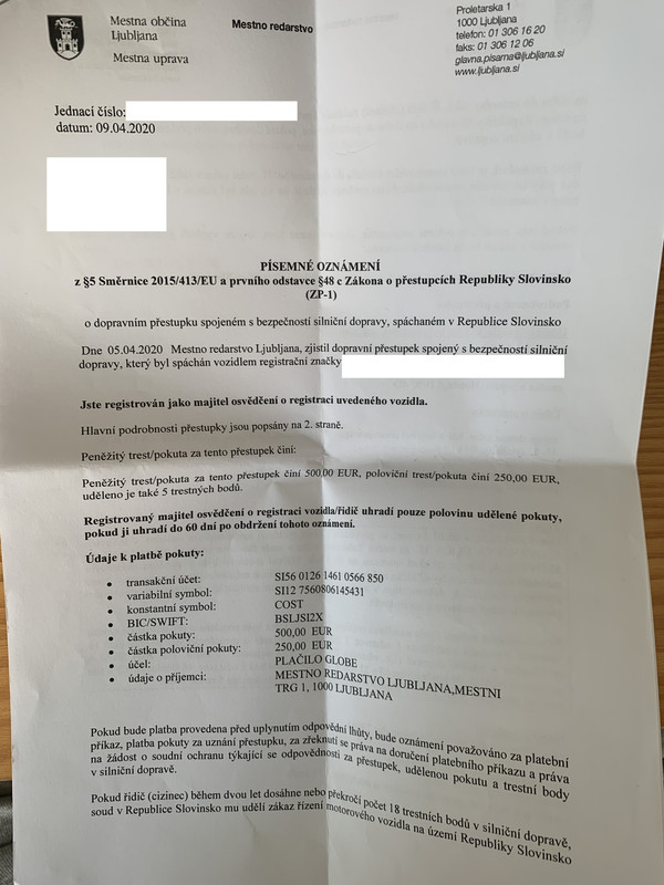Slovinsko Pokuta Rychlost