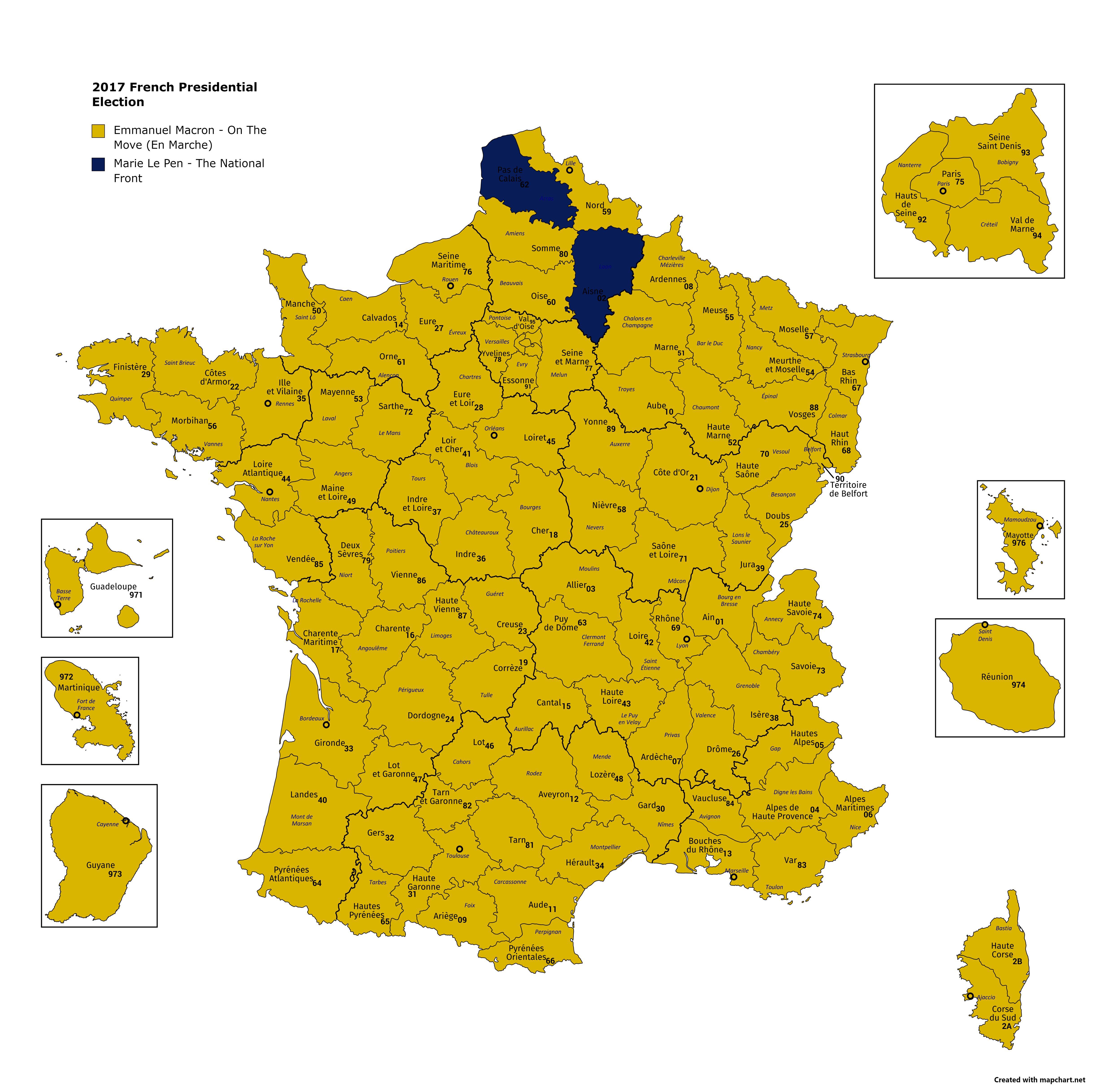 Find all the results from the first round of france's presidential election, by region, on our interactive map. Last 3 French Presidential Election Results R Mapporn