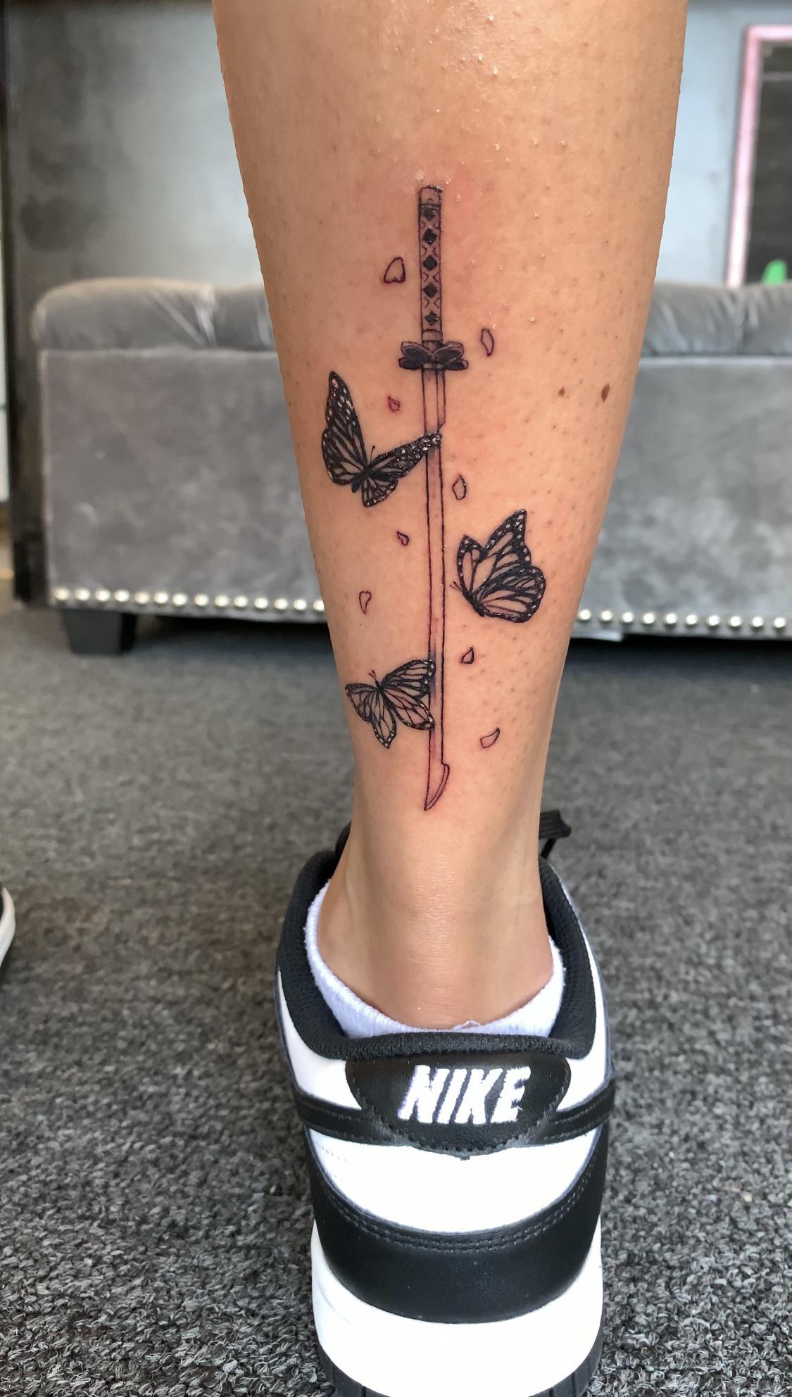 Got Matching Demon Slayer Tattoos With My Partner For Our Anniversary :) Shinobu And Giyuu's Katanas, Done By The Talented @Tattooist.ashuri On Ig : R/Demonslayeranime 1985_x_1125_jpg