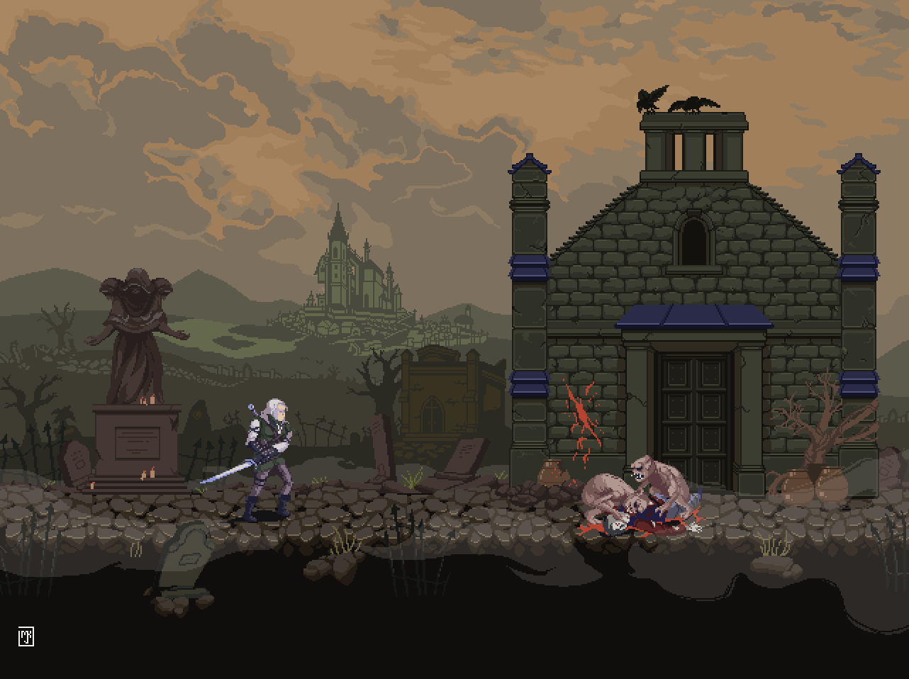 Witcher 2d Side Scroller Pixelart