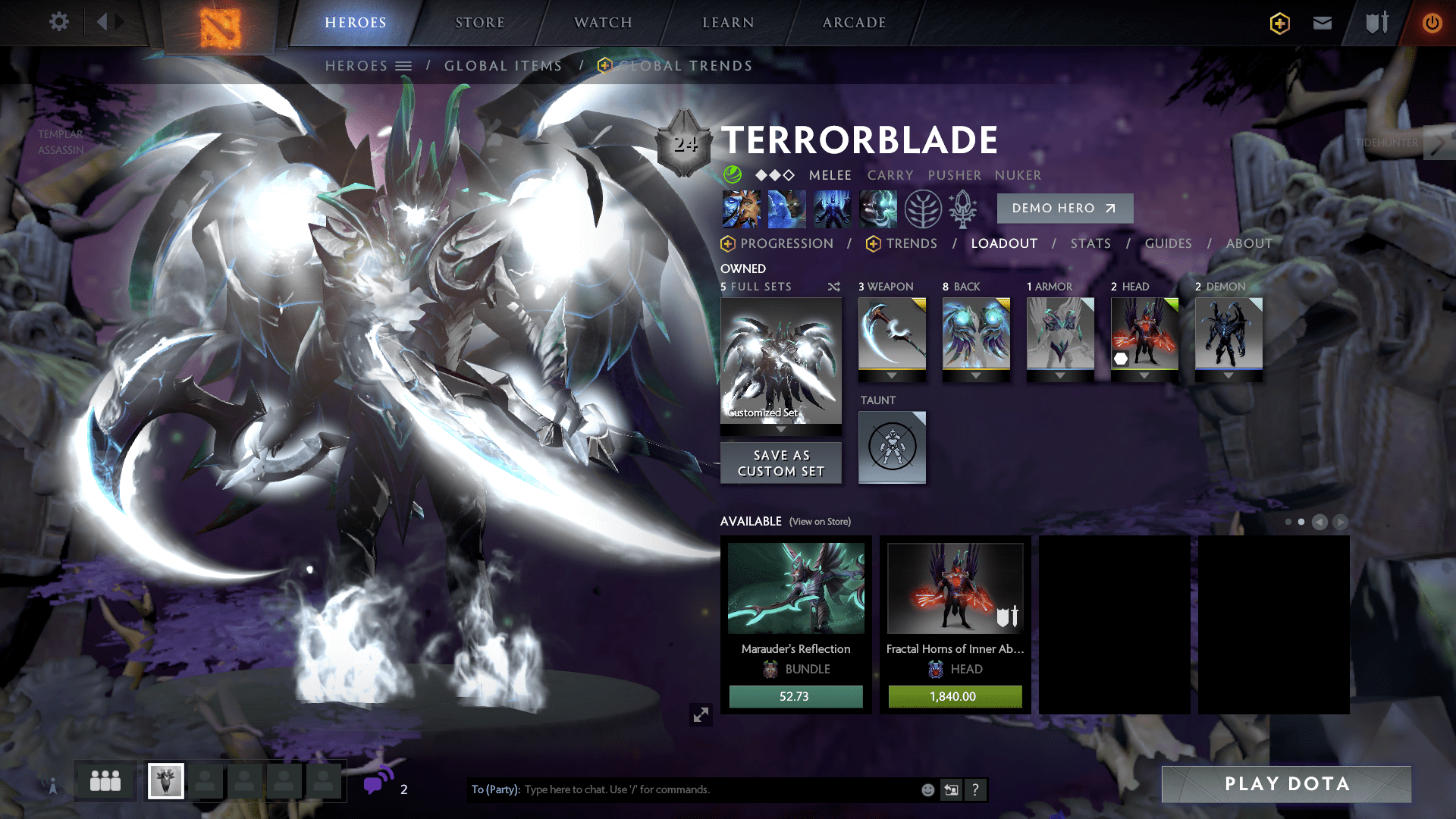 Fractal horns of inner abysm (arcana)prismatic gem: Best Terrorblade Color R Dota2fashionadvice
