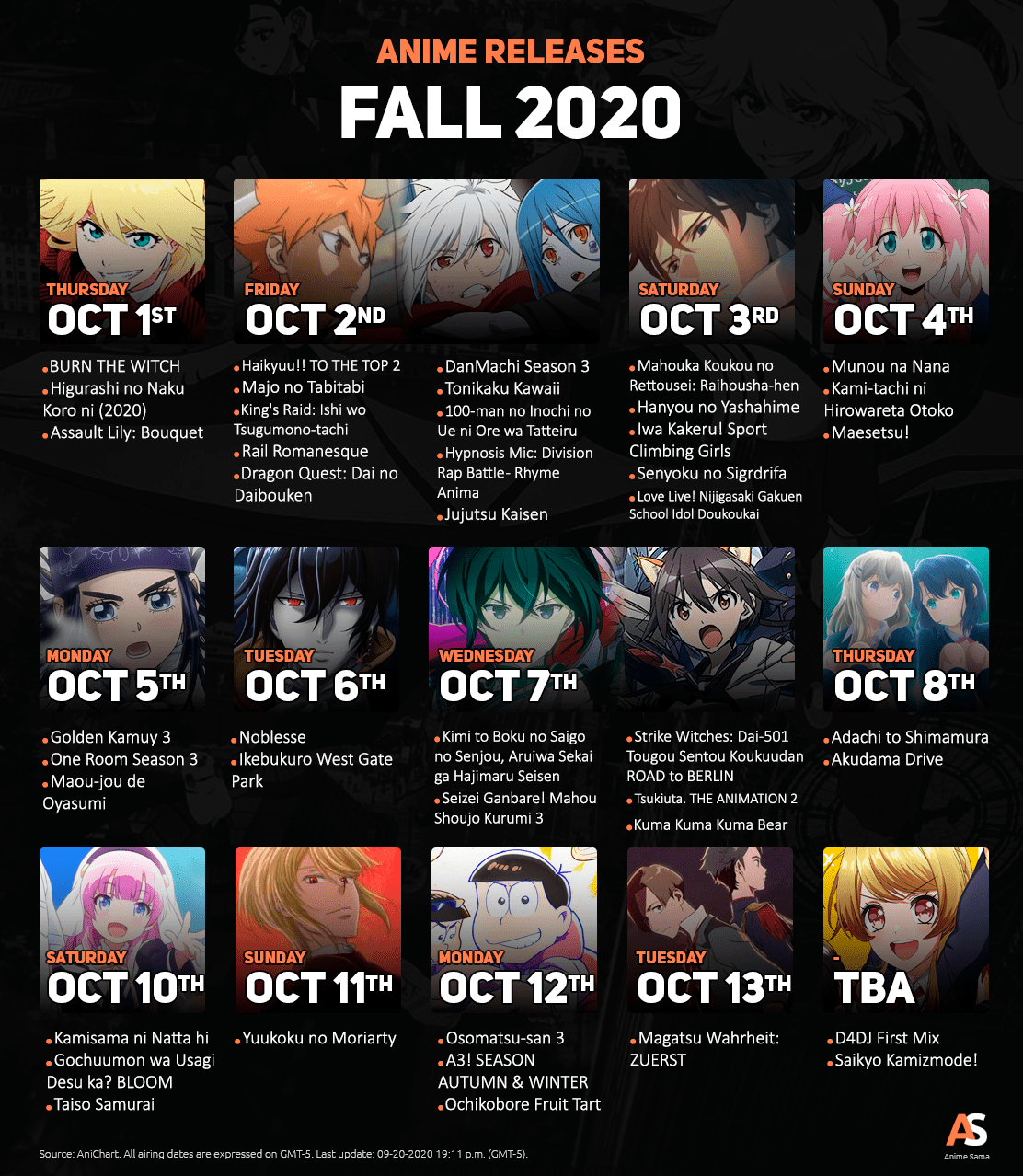 If slumber seems unattainable right now, try watching this soothing video with some methods for falling asleep faster. Fall 2020 Anime Calendar R Anime
