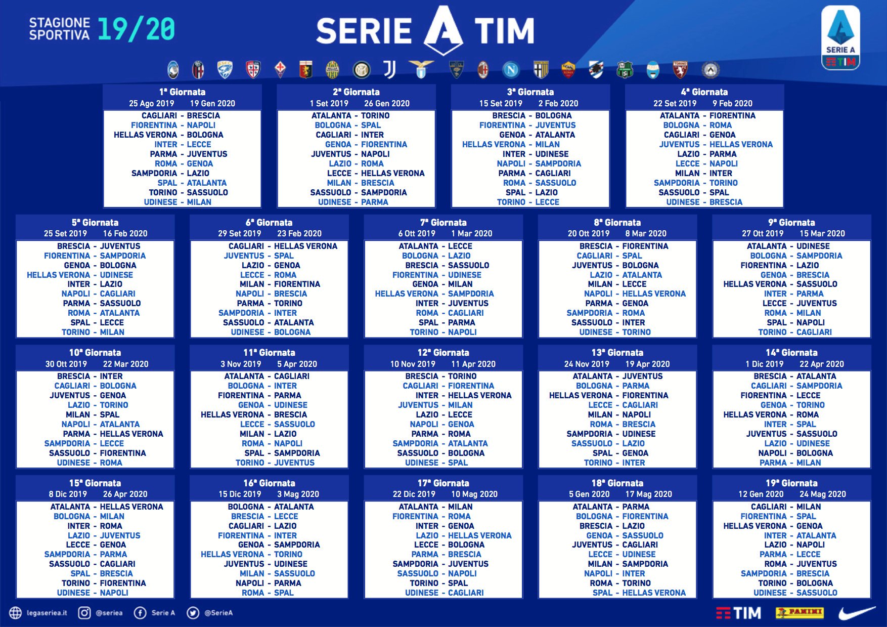 Home 1/6 6/1 away 16/1 2019 2020 Serie A Fixture R Soccer