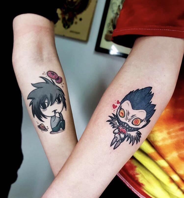 Death note tattoos that you can filter by style, body part and size, and order by date or score. My And My Friend S Chibi L And Ryuk Tattoos Done By Mrowa Tattoo In Lodz Poland R Deathnote