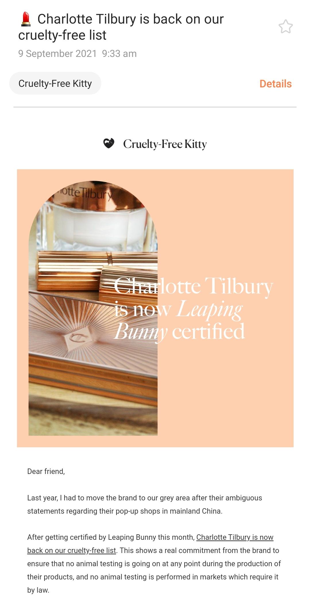 Charlotte tilbury beauty has maintained a cruelty free commitment since its launch in 2013, and the leaping bunny approval now provides an official confirmation . Charlotte Tilbury Is Cruelty Free Again R Australianmakeup