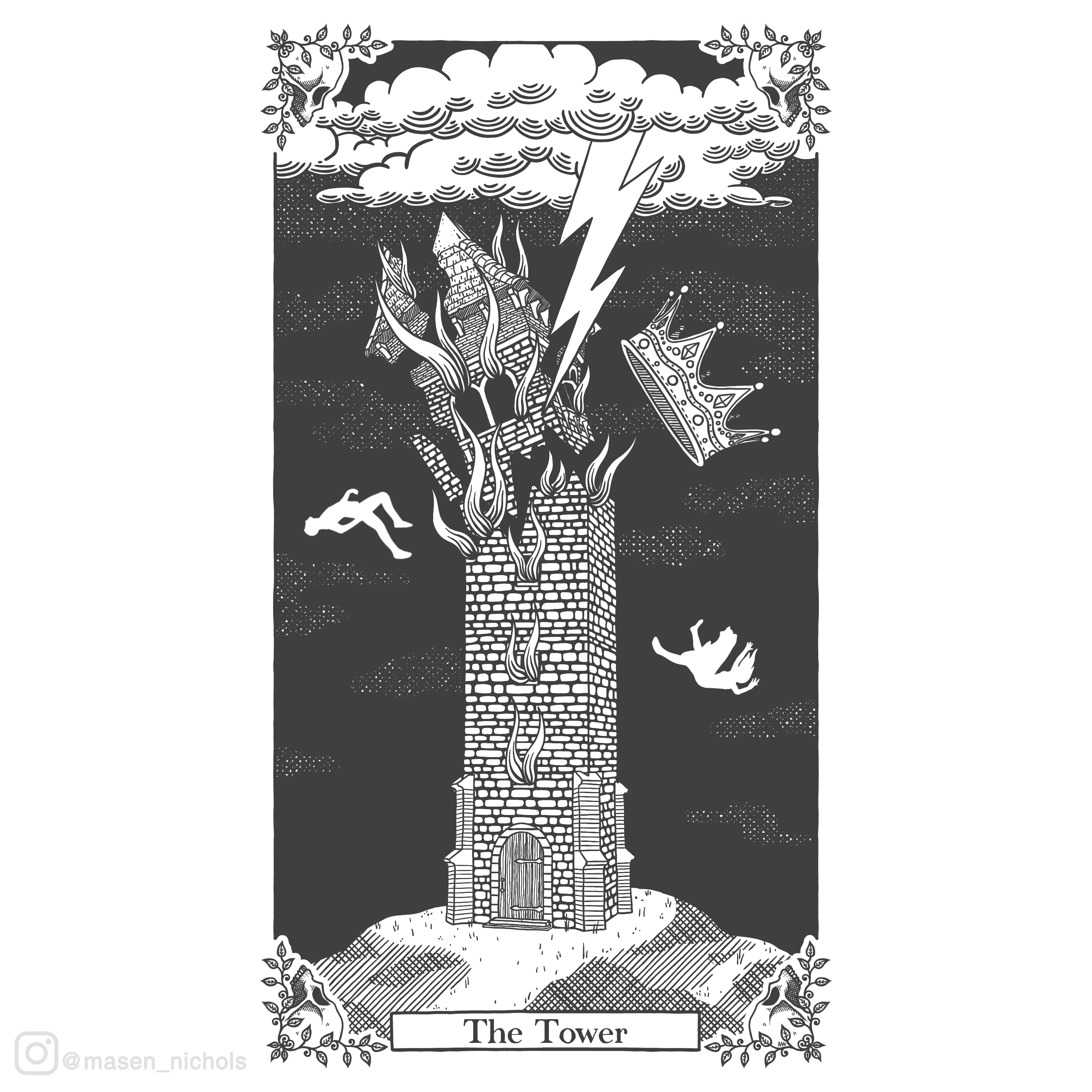 6 beautiful, black and white, aesthetically pleasing, minimalist tarot decks · 1. Seventh Card In The Black And White Series Illustrated By Me The Tower R Tarot