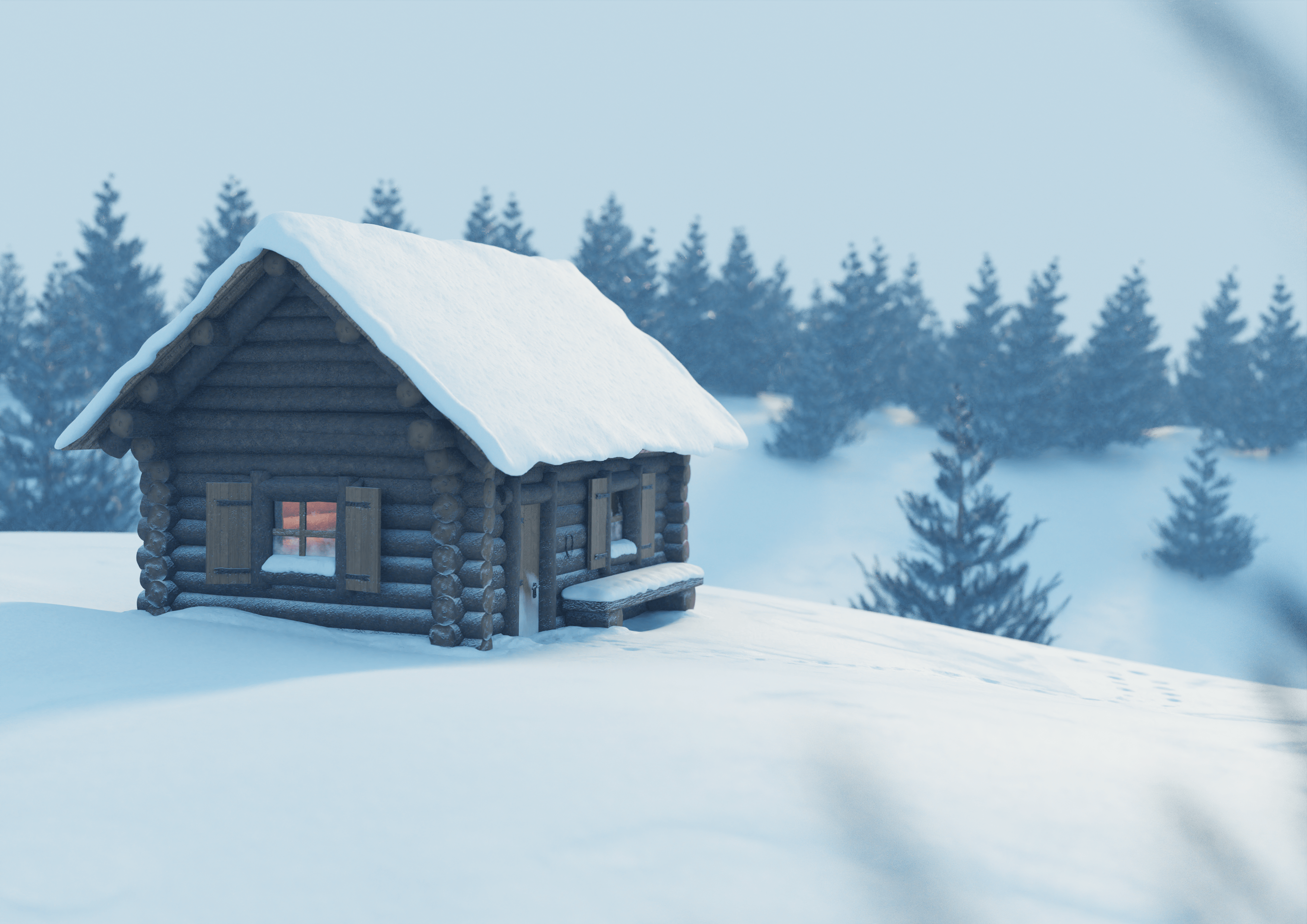 It is one of at least ten . I Made A Log Cabin In A Snowy Landscape Blender