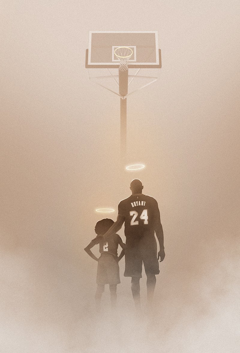 Colored pencil drawing of kobe and gianna bryant. Rest in peace Kobe and Gigi, BossLogic, digital, 2020. : Art