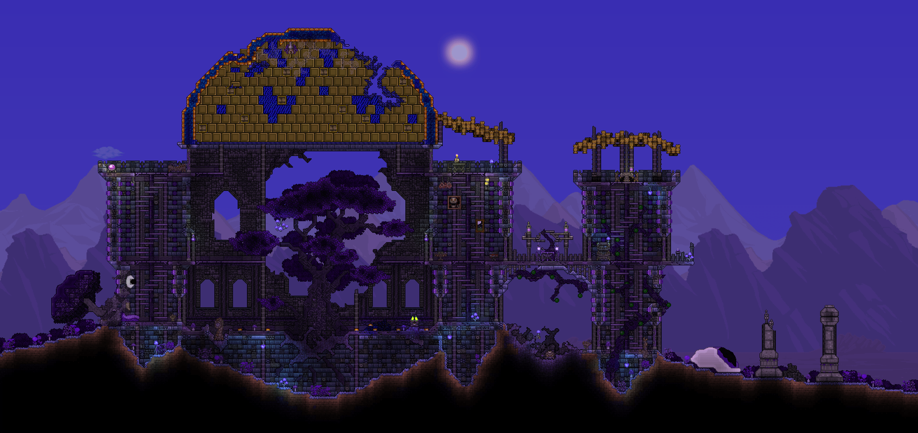 The corruption is an evil biome with a dark purple wasteland, death, and decay theme, with an evil forest design to it, in contrast to the red gore theme of . A Castle In The Corruption I Made R Terraria