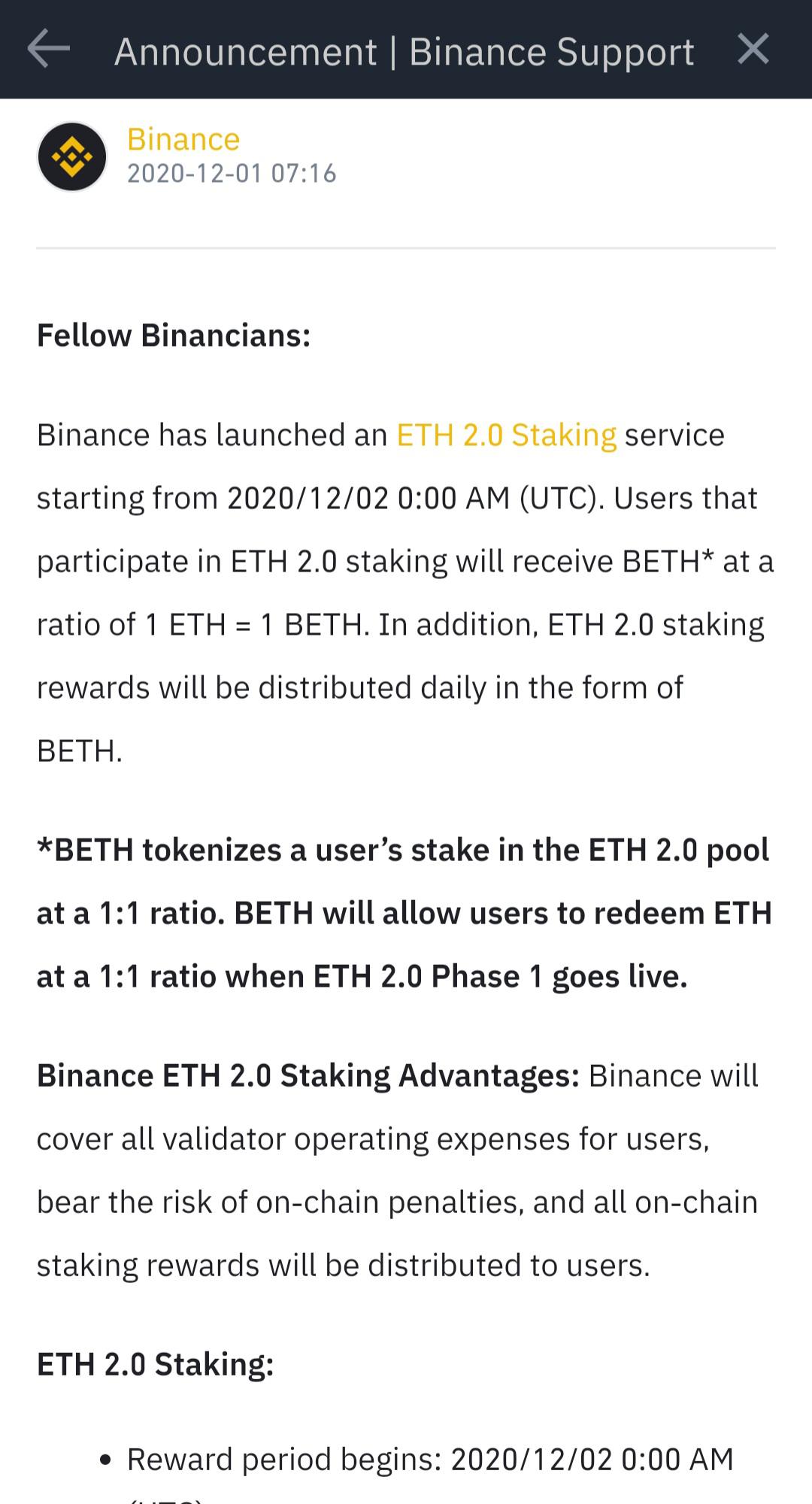 Opinion you best binance staking really. Eth 2 0 Staking On Binance Starting Tomorrow R Binance