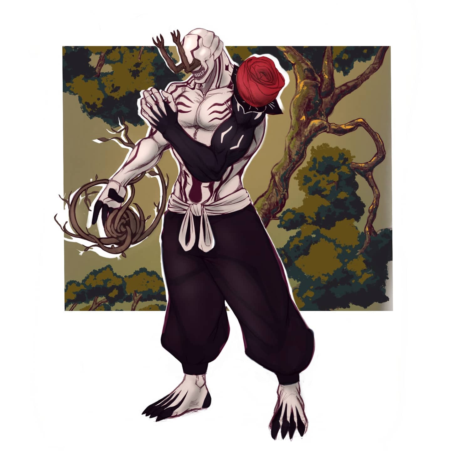 Hanami is the type of spirit who cares for the planet that humans have been abusing for thousands of years. Painted over my sketch of Hanami from Jujutsu Kaisen