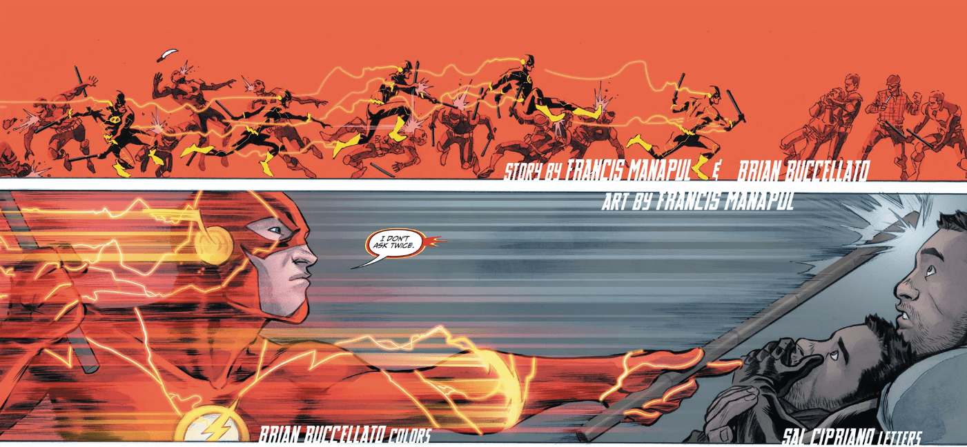 Excerpt Francis Manapul And Brian Buccellato Use The Start Of The Issue To Showcase Flash Tearing His Way Through A Group Of Enemies In One Continuous Motion Flash 2 Comicbooks