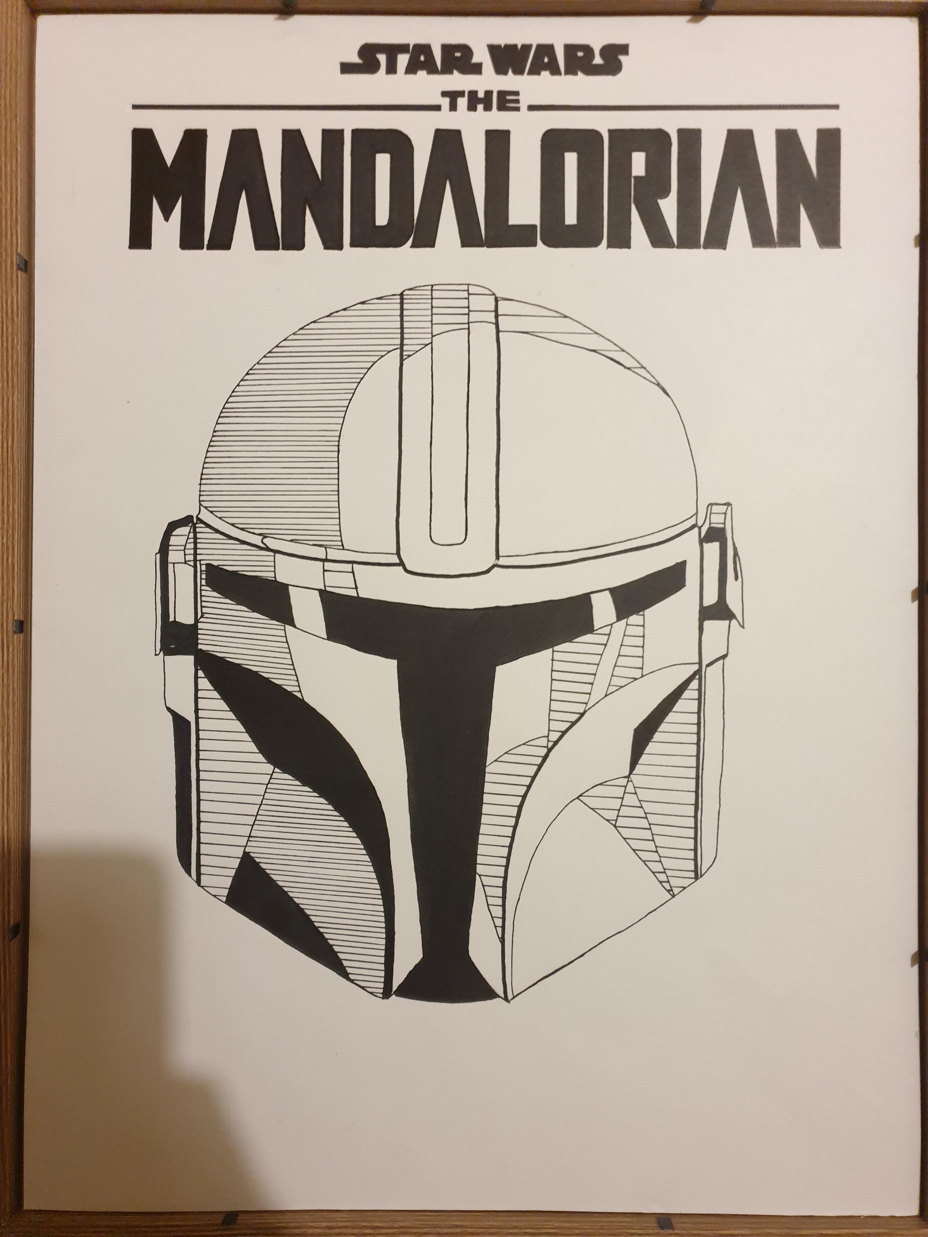 The original artwork was hand drawn by me with marker pens,. The Mandalorian Hi Guys I Drew This Simple Drawing With A Mandalorian Helmet And I Feel Like It S Missing Something Especially In The At The Bottom So If You Have Any Sugestioan