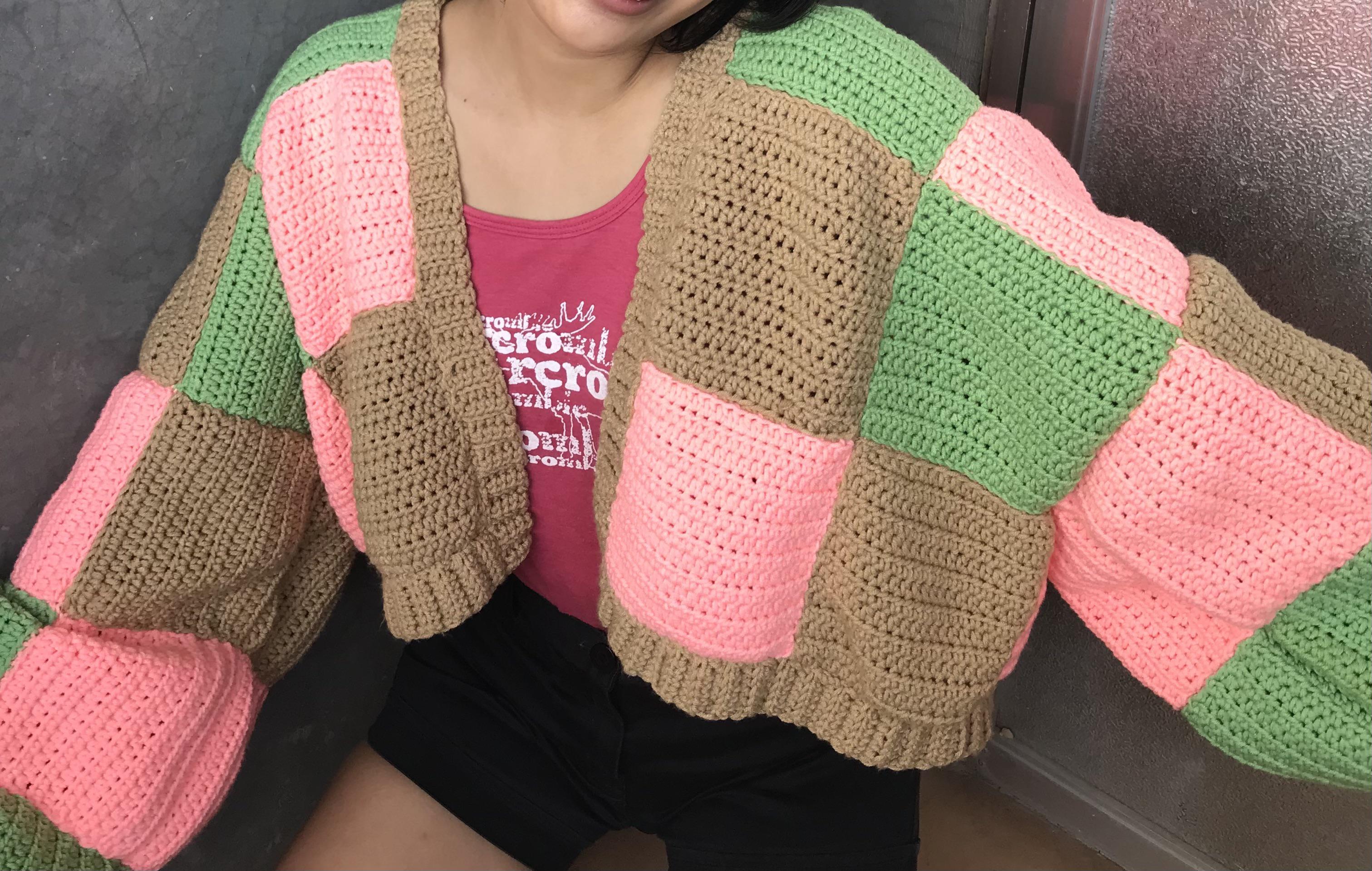 The soft yarn and draped design feel like bei. Finished My First Patchwork Cardigan Crochet
