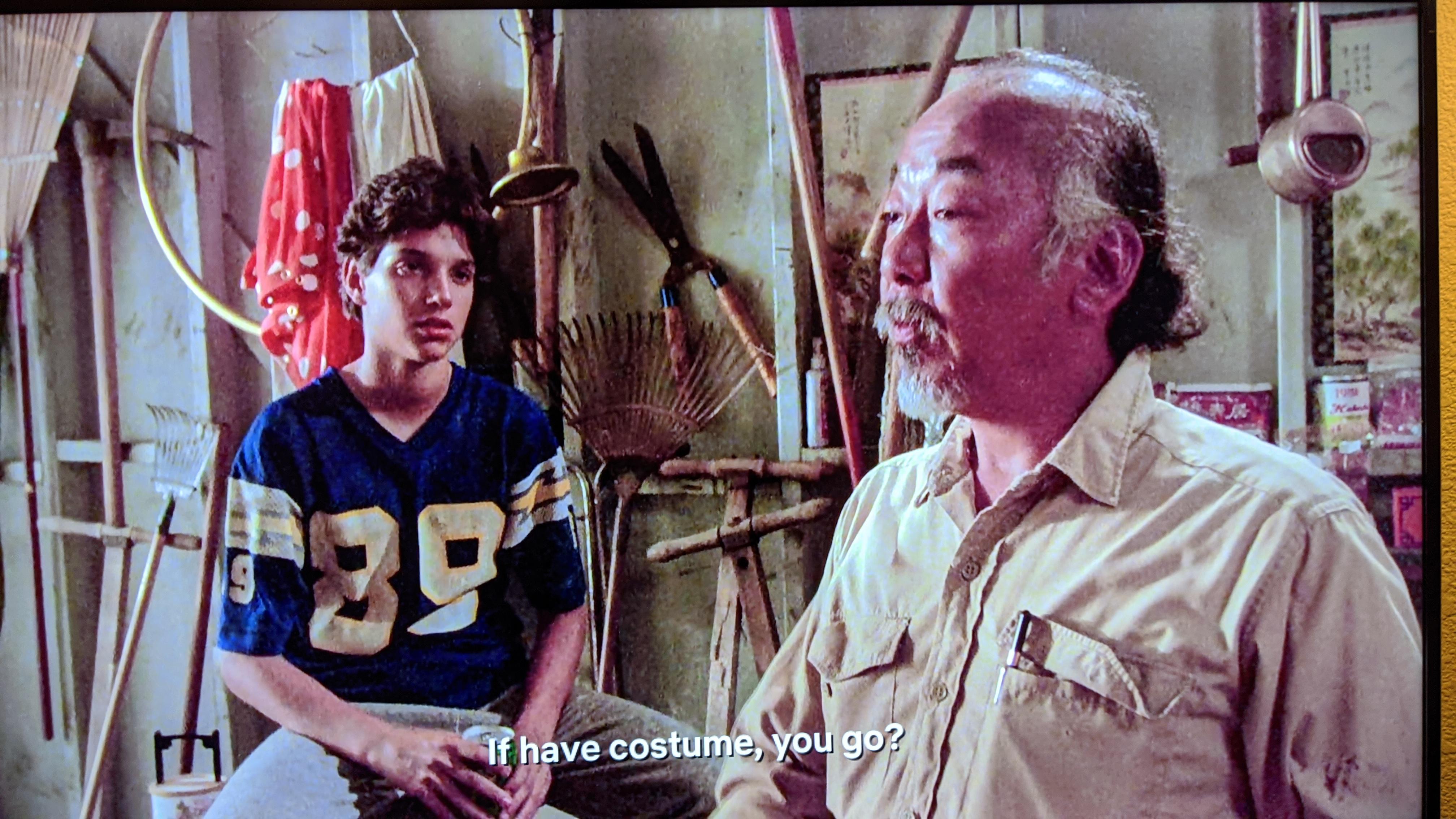 My husband loves to champion his theory that daniel larusso is the real bully of the karate kid, . The Karate Kid 1984 his costume for the dance is right