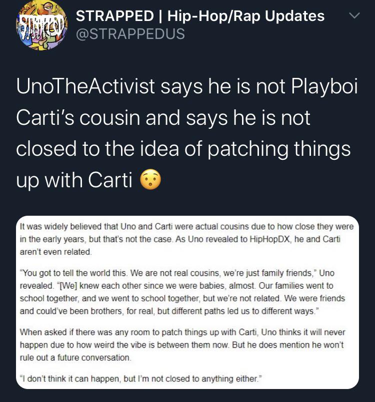 Uno And Carti Are Actually Not Cousins Tf R Playboicarti