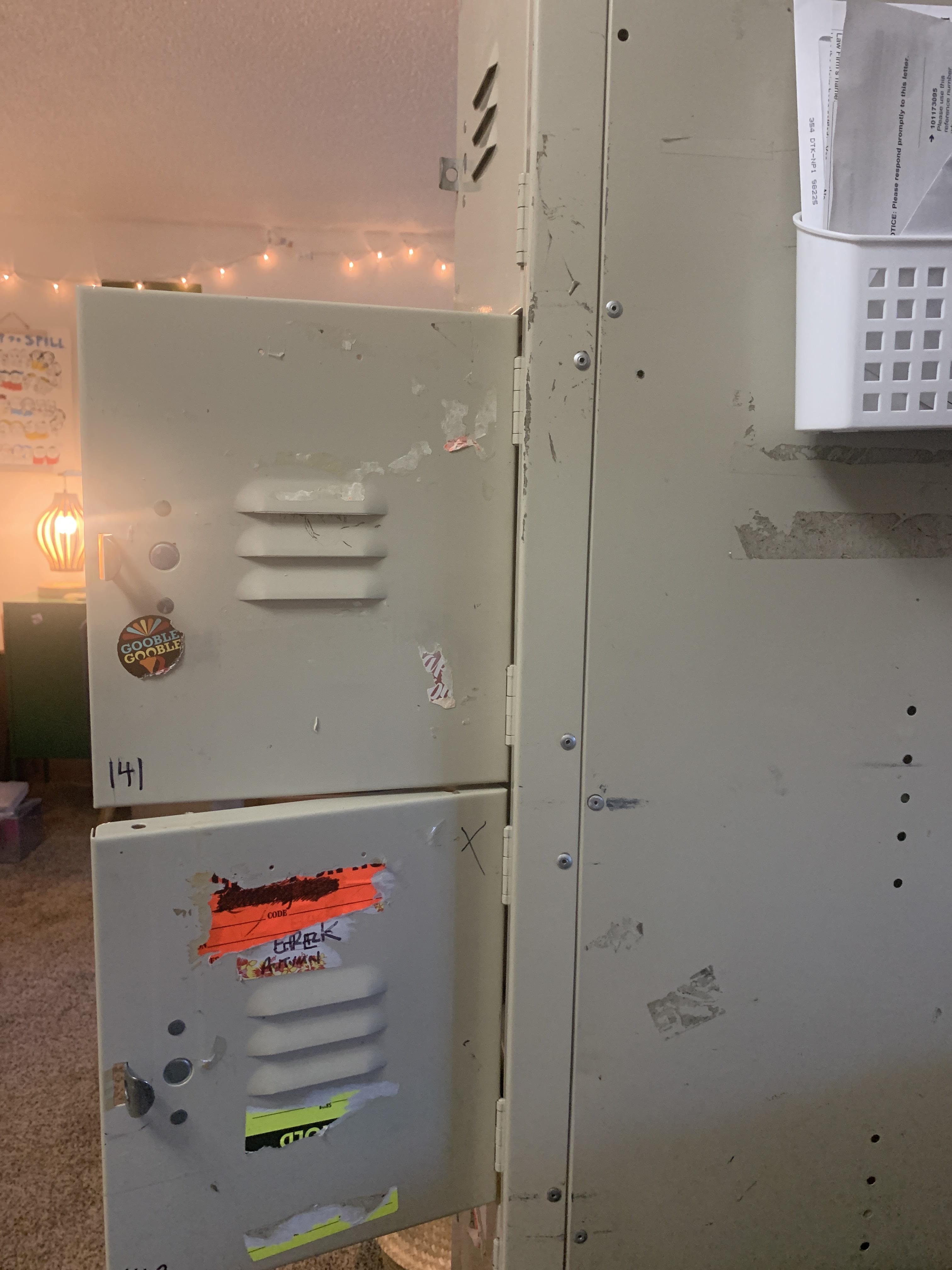 Amorphous plastics and hydrocarbons don't play well together: Is there a more efficient way to remove gunk and stickers from these metal lockers