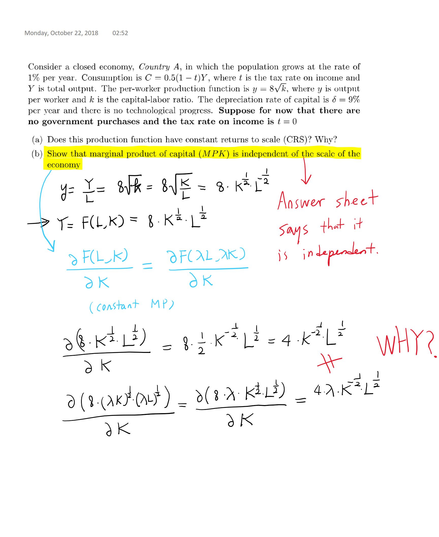 Wondering how many states are in the us? Showing Marginal Product Of Capital Is Independent Of The Scale Of Production Economics Stack Exchange