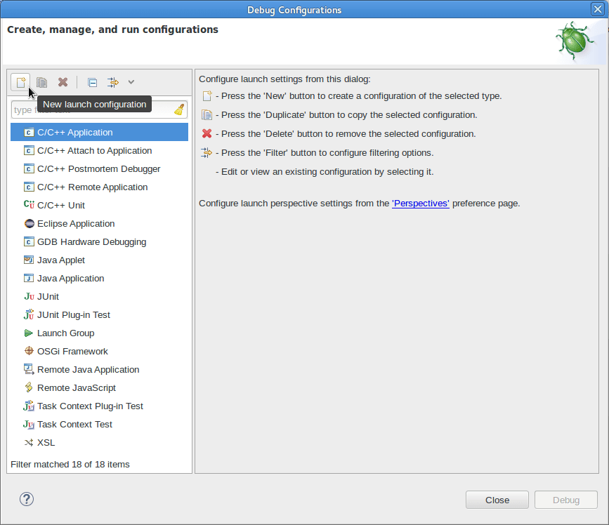 eclipse launch configurations