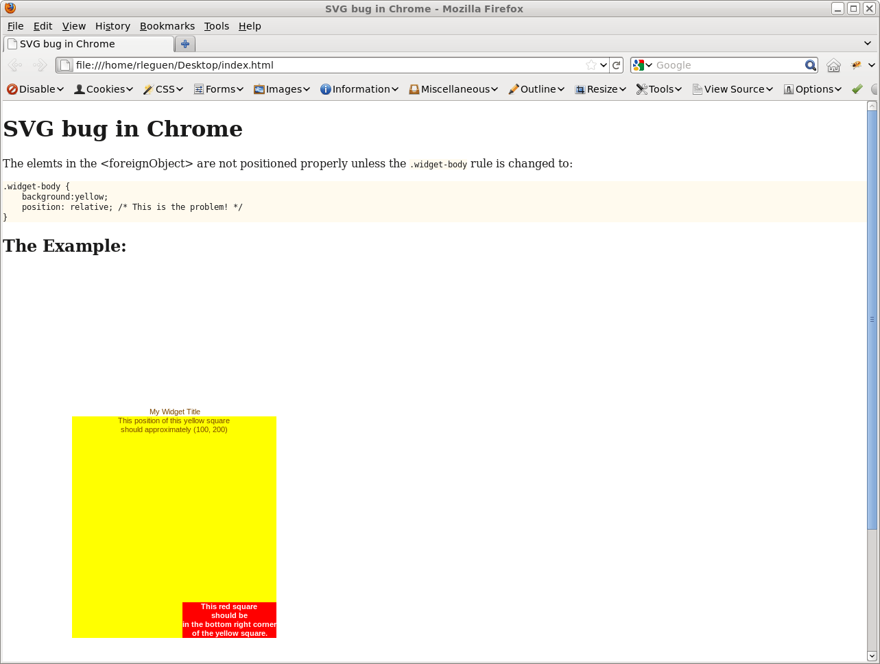 The behavior of my example in FireFox