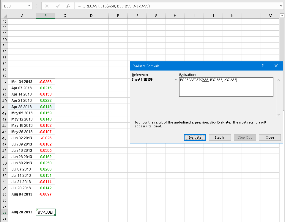 There's an x value and a corresponding y value in each pair. Forecasting Function Forecast Ets In Excel Does Not Work Stack Overflow