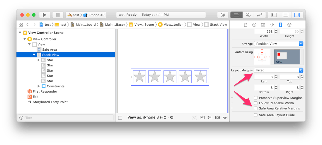 stack view layout margins