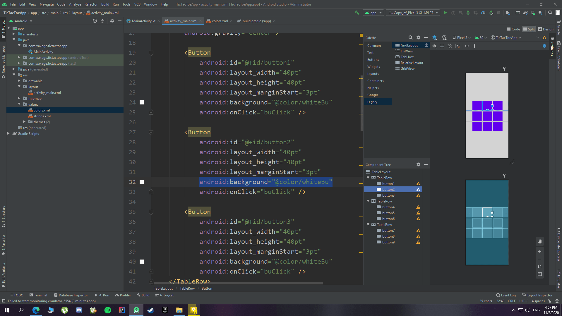 Android:background= is the attribute used to set background for any layout file. Kotlin Can T Change Button S Background Color In Xml Android Studio Stack Overflow