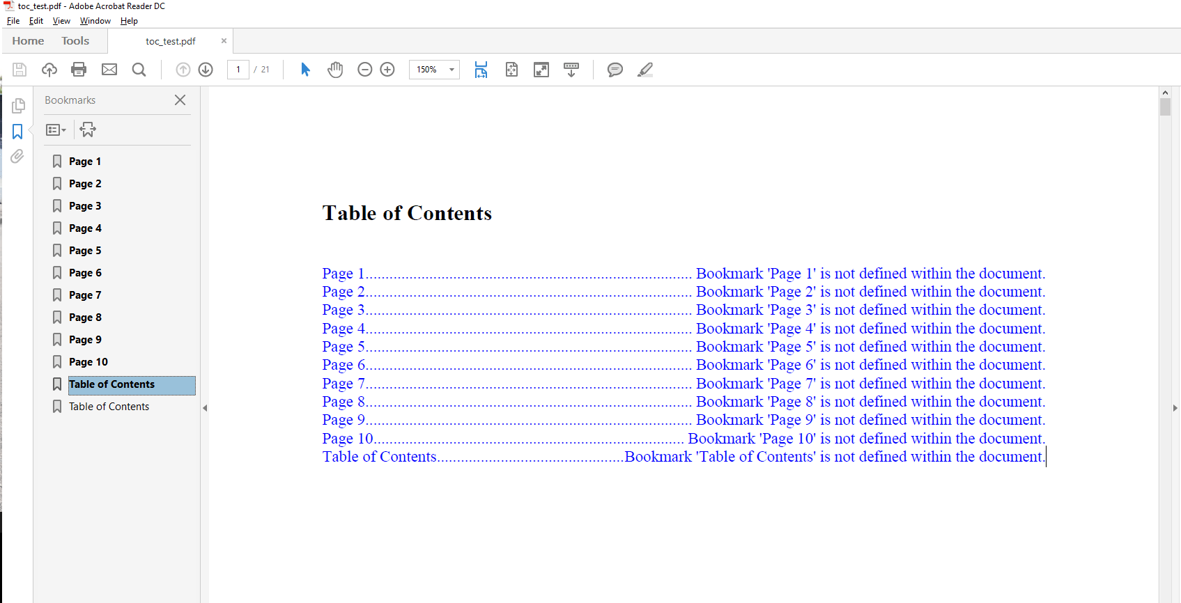 This is what the TOC looks like