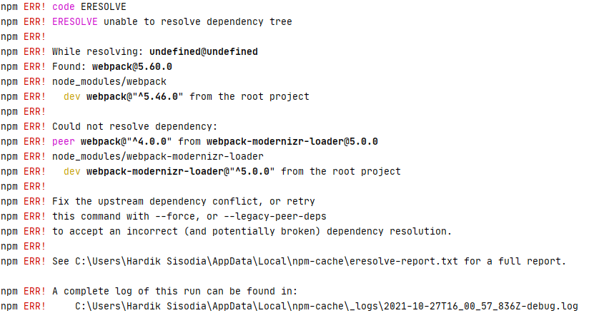 Laravel Mix Npm Err While Resolving Undefined Undefined Found Webpack 5 60 0 Laravel Questions