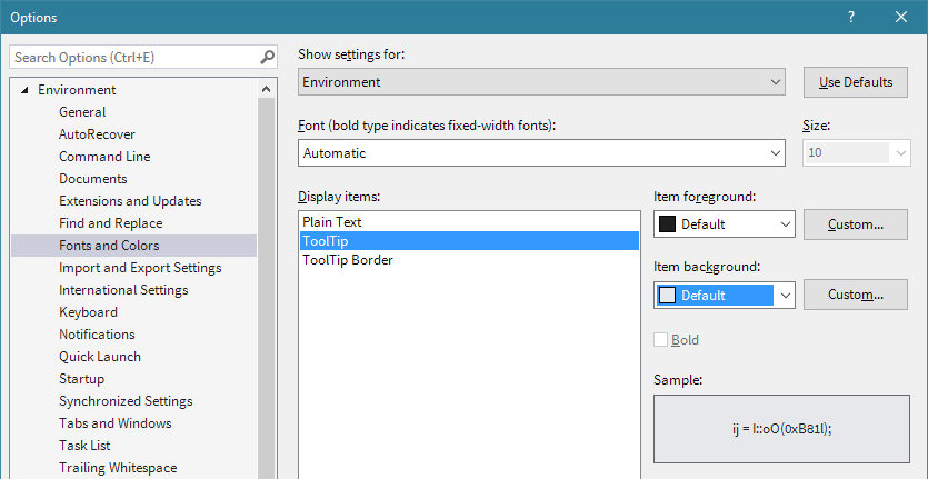 关于Visual Studio 2015:在VS2015中更改工具提示背景颜色 码农家园