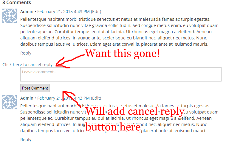 Disabling nofollow in wordpress comments. Wordpress remove comment_form( 'cancel_reply_link' )? - Stack Overflow