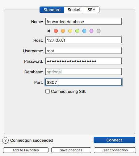 Connecting to forwarded database