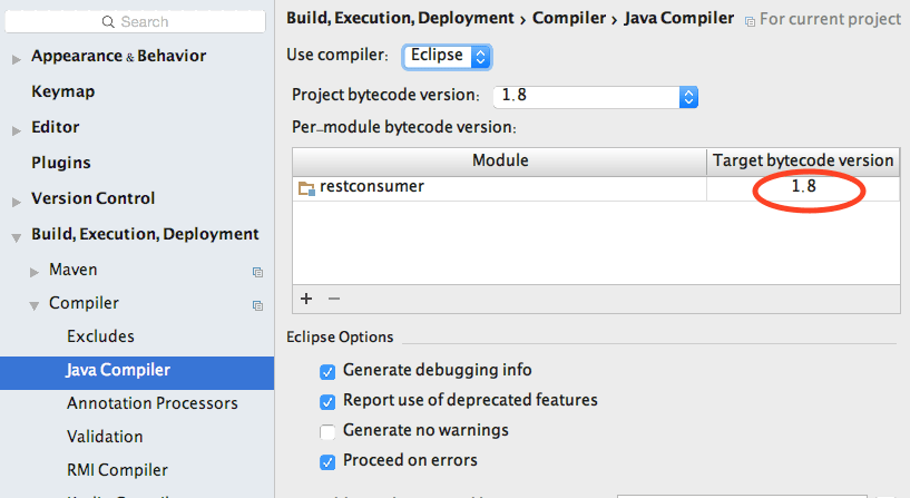 Intellij Idea: target bytecode version for maven module