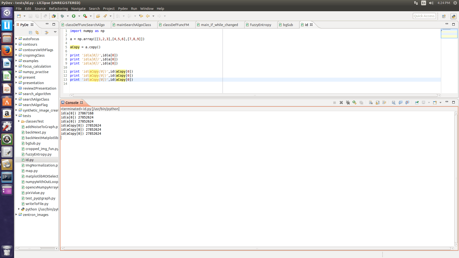 Behaviour when printed ID of copy of the array for the same element