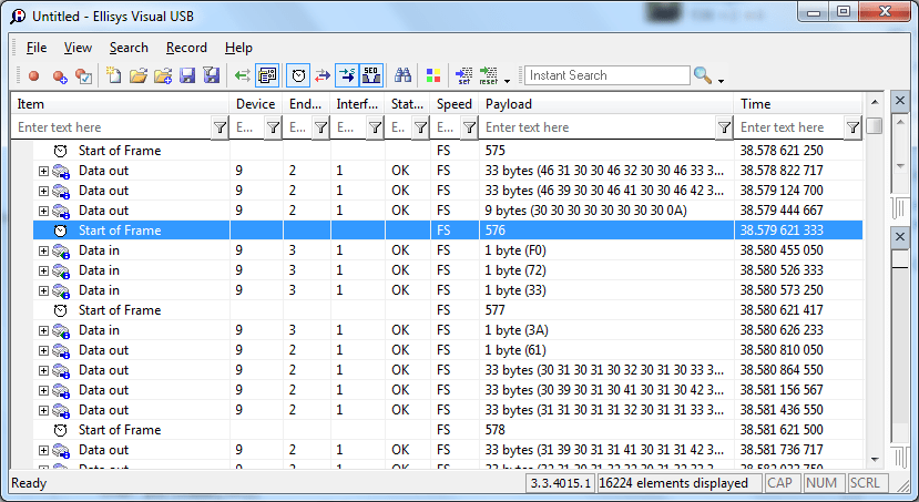 USB UART packet trace with minimal timeouts