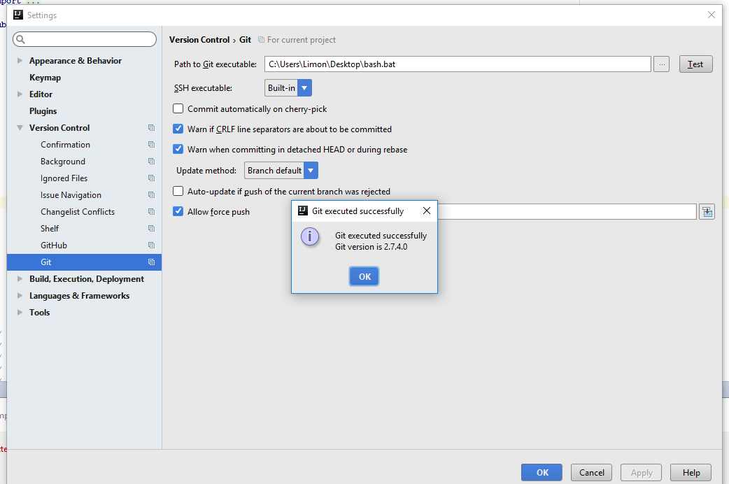 Setting Git executable in IntelliJ