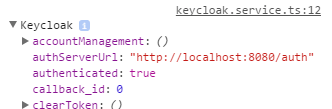 Same Keycloak object after login redirect (but expanded)